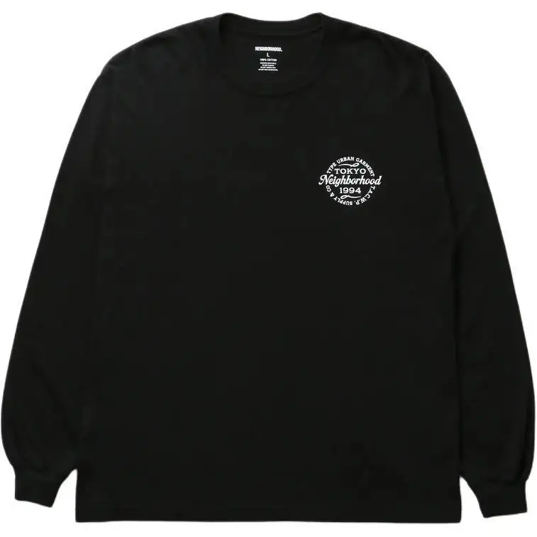 NEIGHBORHOOD NBHD SS26 Logo‑Print Pattern Crew Neck Long‑Sleeve T‑Shirt Pure Cotton Loose Unisex Casual Daily Tops