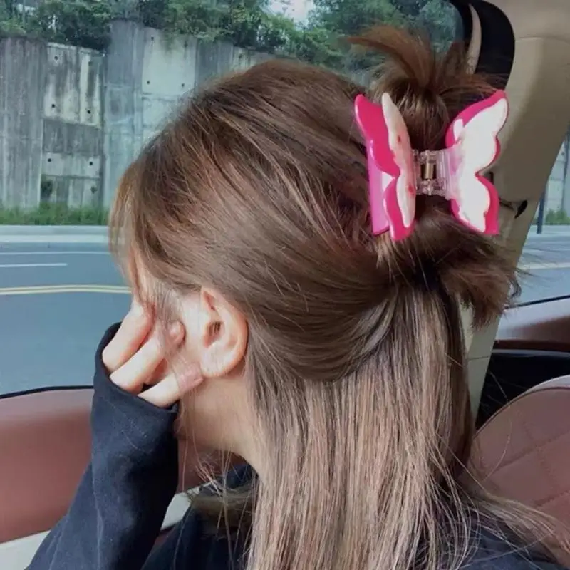 مشبك شعر على شكل فراشة بطبقة مزدوجة 652F للنساء من الأسيتات، إكسسوارات شعر مخلب شعر لتسريحات شعر مختلفة