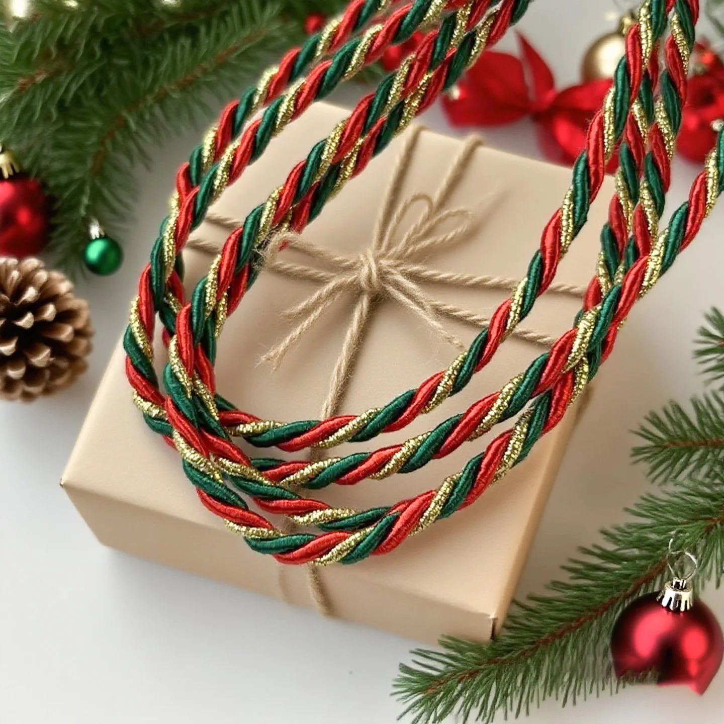 10/25 Yards Dreisträngiges Seil Weihnachtsdekoration Seil Geschenkverpackungsseil Handgemacht DIY Dreifarbiges rundes Seil Partydekoration – Detail 2
