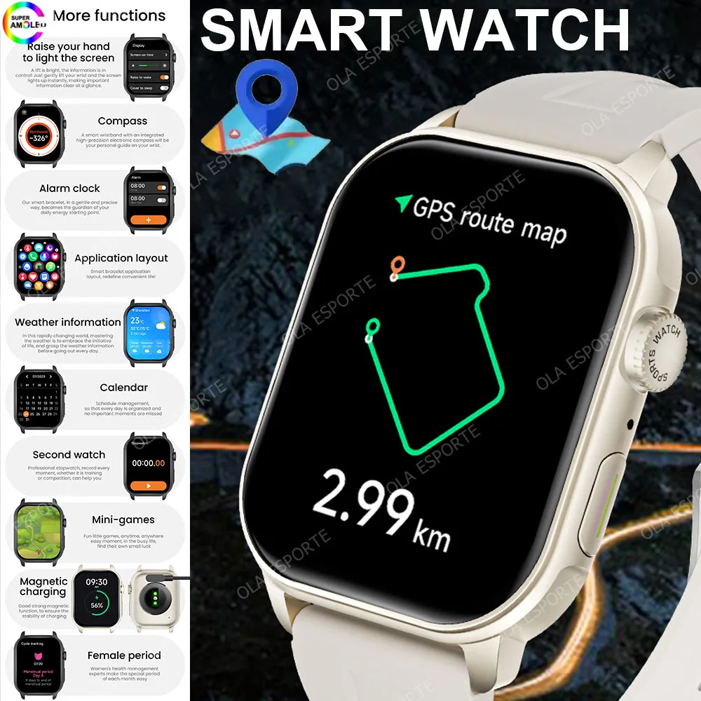 

Военные Смарт-часы для мужчин, GPS, карта маршрута, компас, спорт на открытом воздухе, фитнес-трекер, монитор здоровья, 1,96 дюйма, BT-вызовы, умные часы, новинка 2023 года