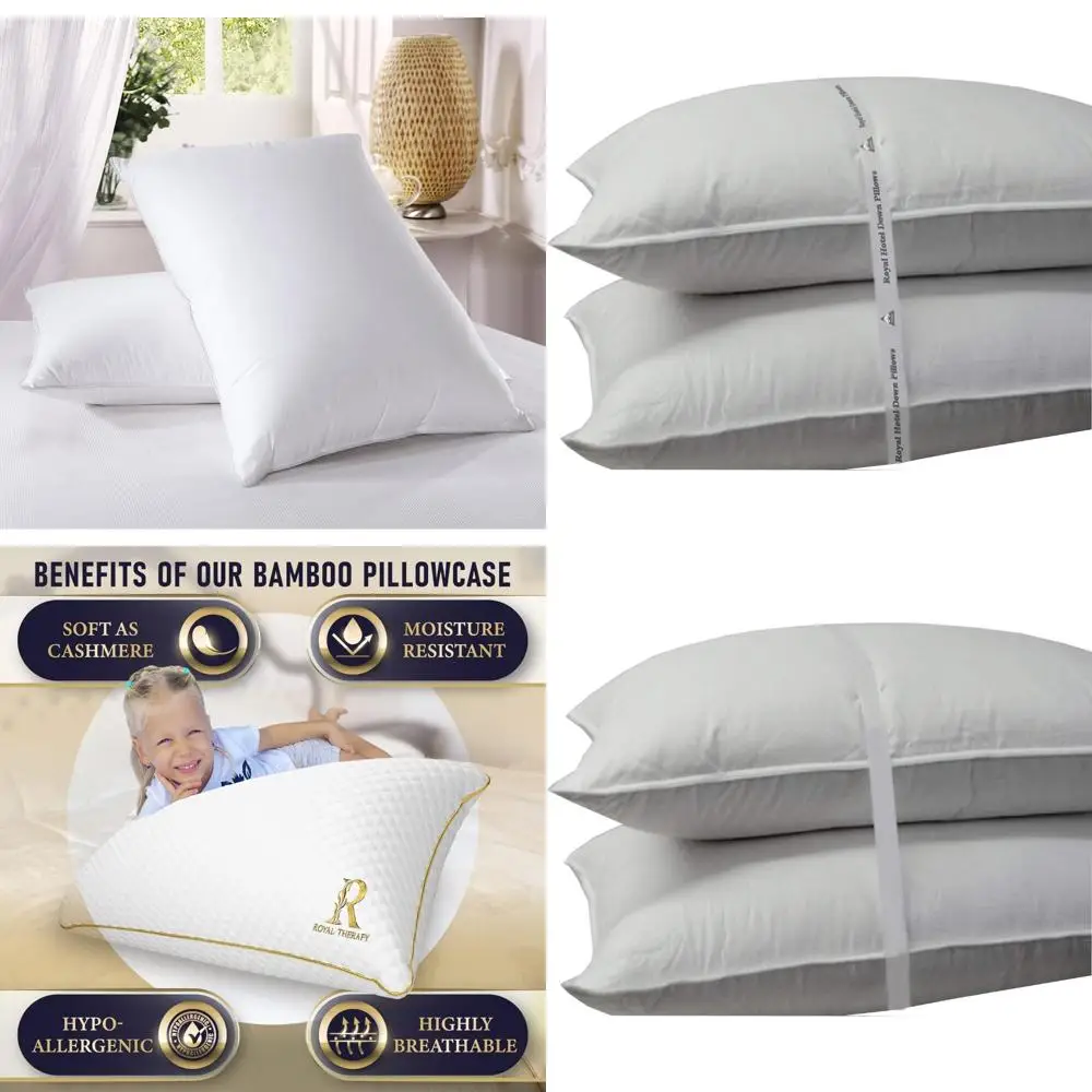 

Подушки на пуху из твердого хлопка среднего размера — нить 500, королевский размер, 100% хлопок, гипоаллергенные для комфортного сна