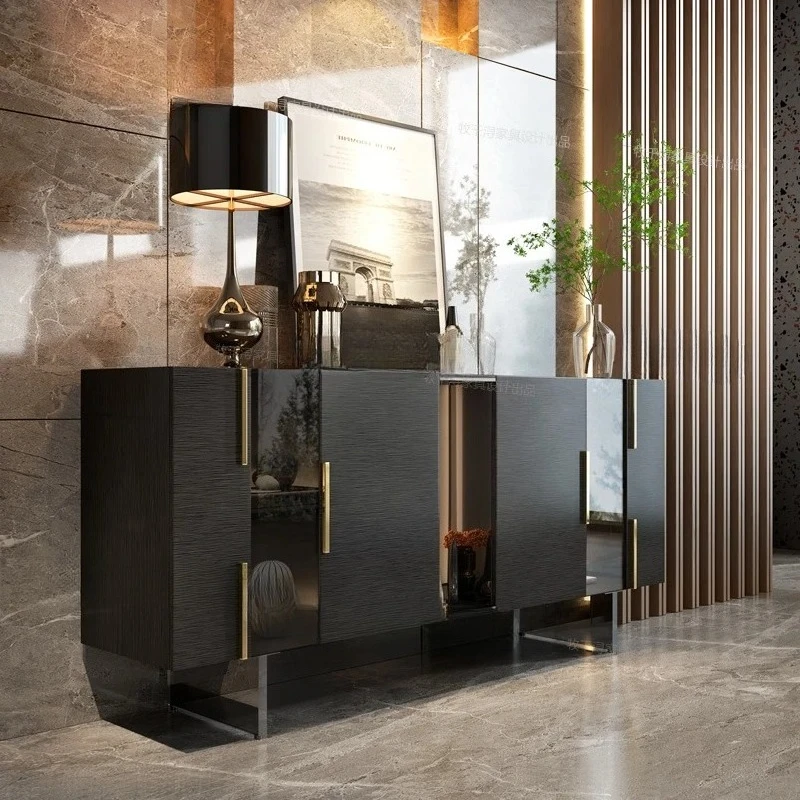 

Entrance Villa Living Room Art Curio Cabinet Italian Glass Sideboard Cabinet with Light