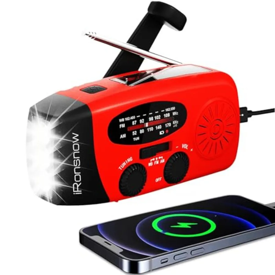 

Solar Emergency Hand Crank Weather Radio, Portable Self Powe NOAA AM/FM Radios with SOS Alarm LED Flashlight 2000mAh Smart Phon