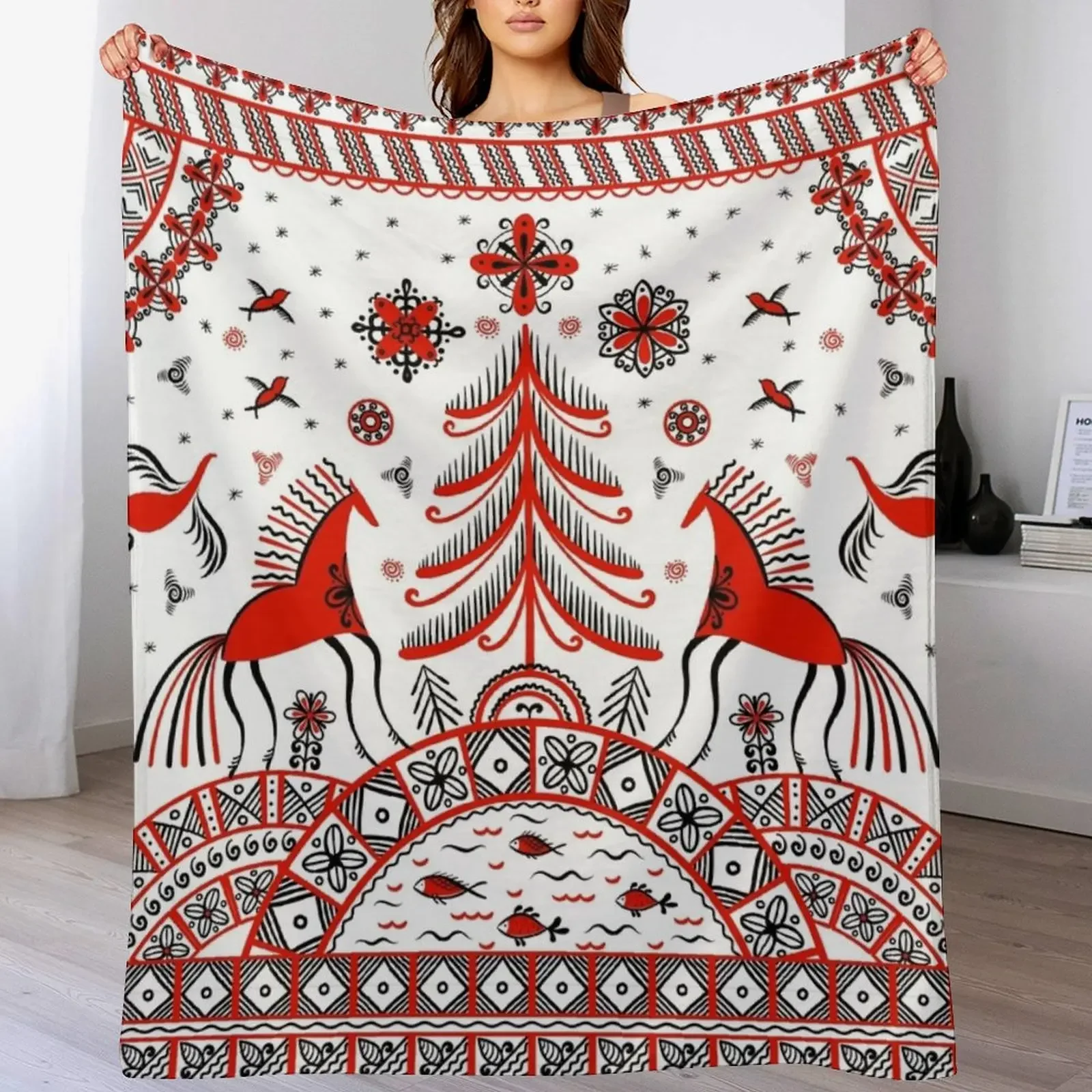 Russian folklore ornament. Mezen painting. Throw Blanket Blankets For Sofas Soft Giant Sofa for babies Blankets