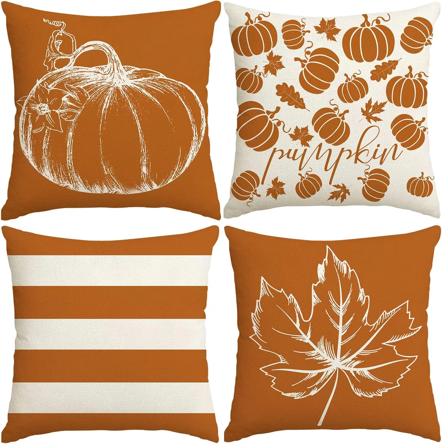 Taie d\'Oreiller à Rayures en Forme de Citrouille et Cuir oral elu, Juste de Coussin Orange pour Thanksgiving, Décoration de Canapé et de Maison,