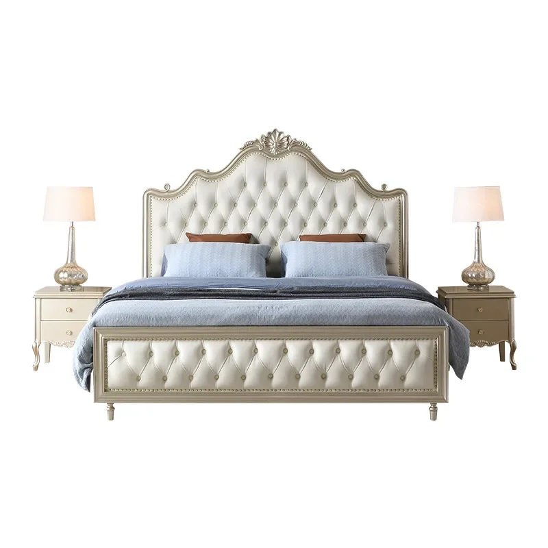 LMMAmerican solid wood bed 1.8 meters master bedroom modern simple soft bag big bed high-end bedroom princess bed