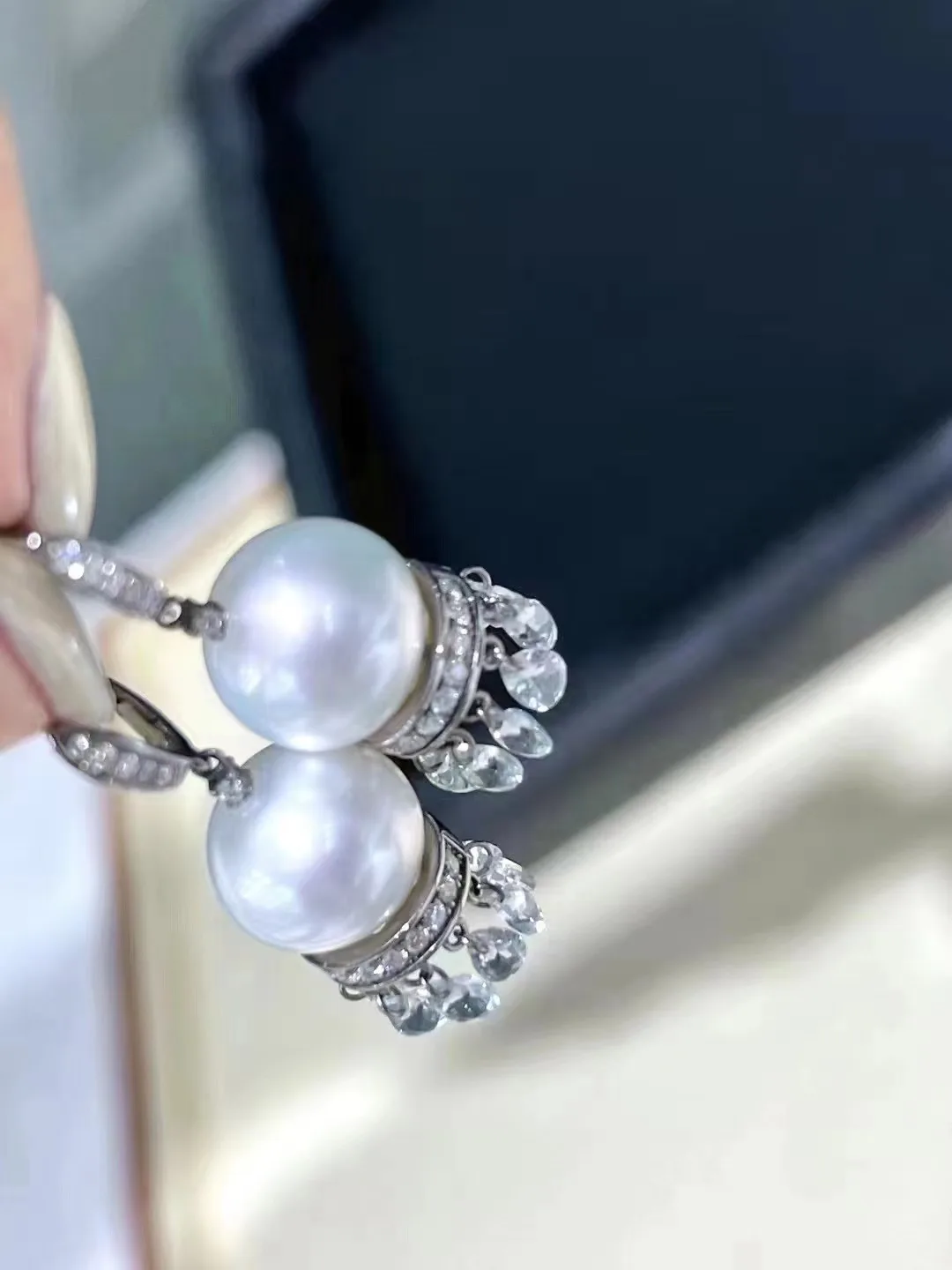 MJ  Fine Jewelry 925 Sterling Silver Oval to Round 10-11mm Nature Fresh Water White Pearls Drop Dangle Earrings Present