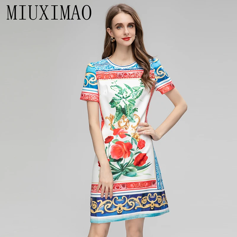 

MIUXIMAO 2023 Fall Dress Fashion SleevelessRose Diamonds Above Knee Blue and white porcelain Court Retro Dress Women Vestidos