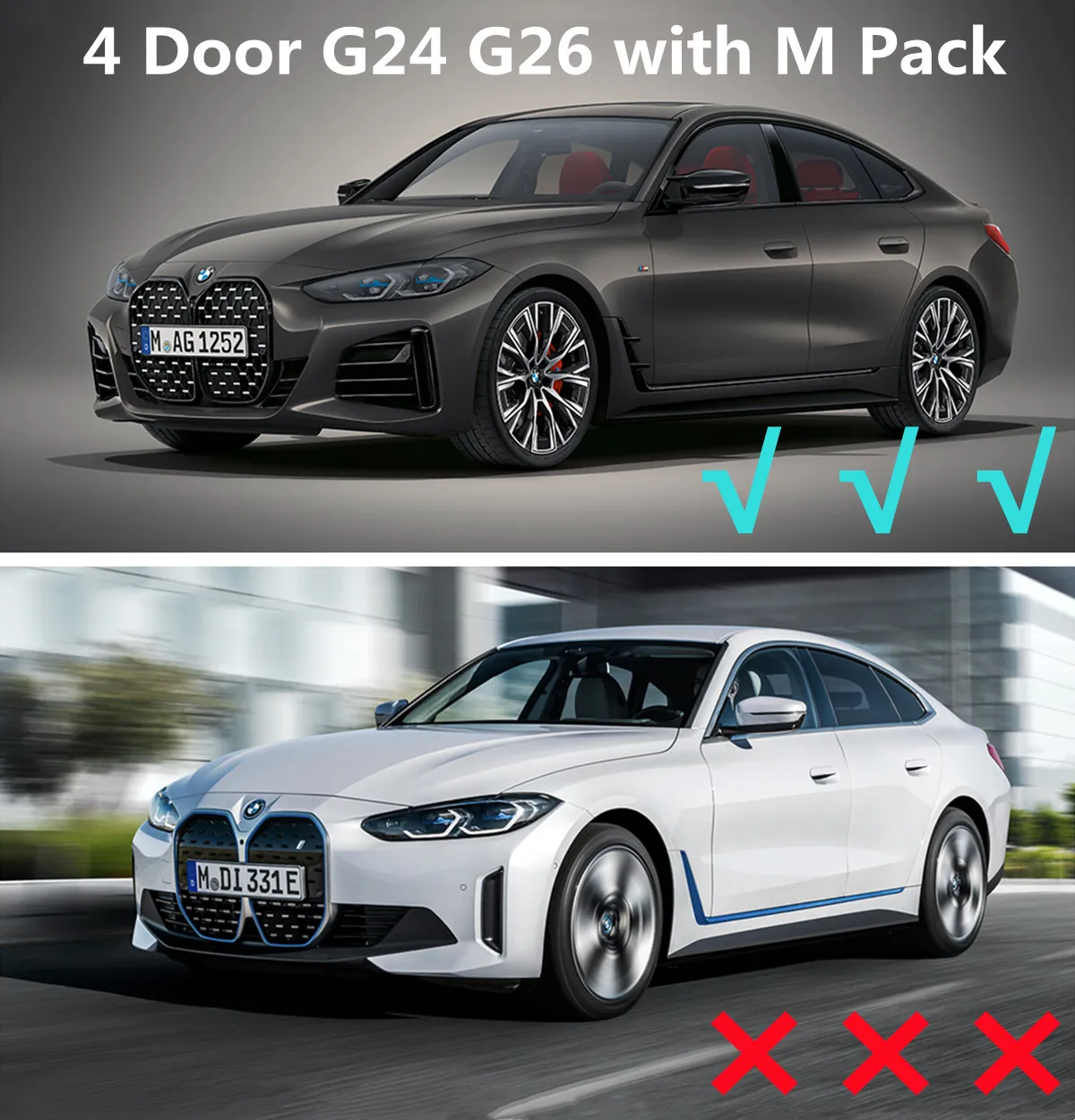 المصد الأمامي الشفاه الفاصل Canards لسيارات BMW 4 Series G26 i4 G24 420i 430i M440i مع M-Pack MP Body Aero Kit سبويلر ABS UV معطف