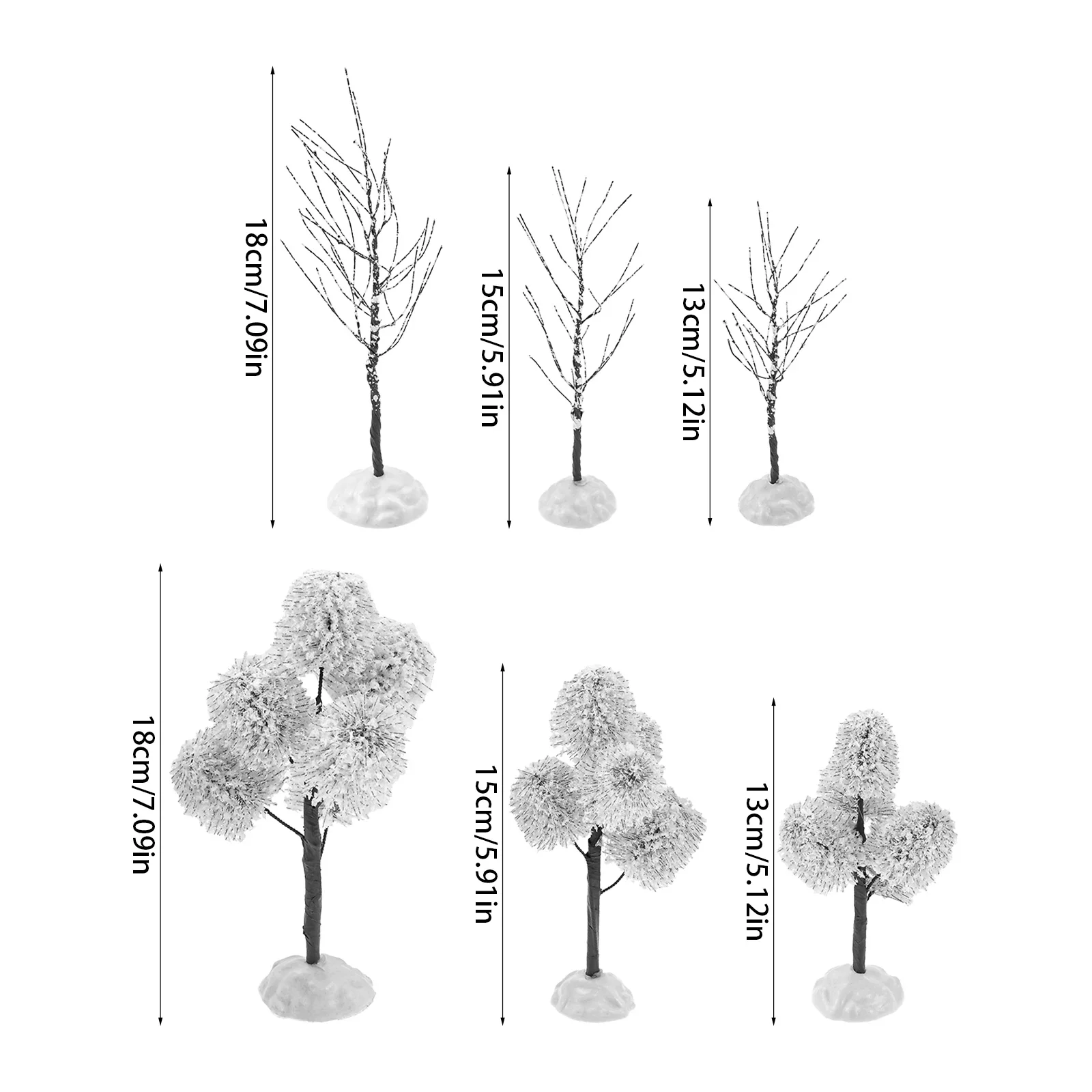 6pcs Miniature Snowy Pine Model Trees Artificial Frost Branch for Christmas Village House Festival Display Decoration 13/15/18cm