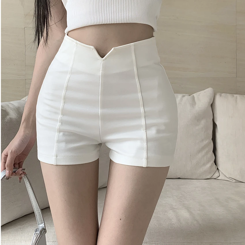 Pantalon ort blanc épicé pour fille, taille haute, coupe serrée, coréen, élastique, amincissant, couvrant les fesses, pantalon thermique, été