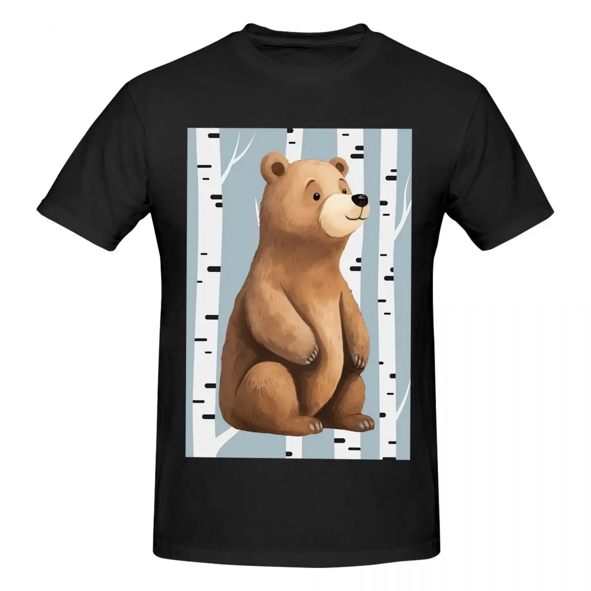 Bear And Aspen Trees Men T-Shirt Fashion Oversized T Shirts Men's Crew Neck Cotton Tees Short Summer Male