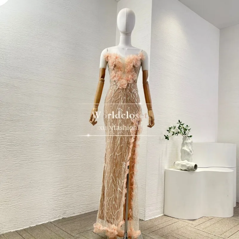 

Orange Sleeveless Beading Sequins Lace Patchwork Slim Fit Tube Maxi Dresses for Party 2025
