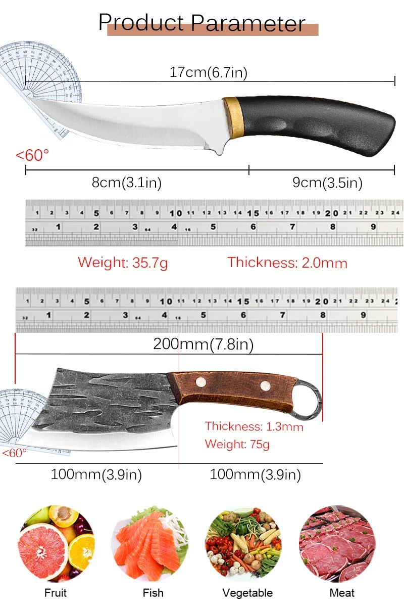 Kitchen Chef Boning Knife Handmade Stainless Steel Fishing Knife Sharp Meat Cleaver Butcher Knife Slicing Slaughter Knives Tool