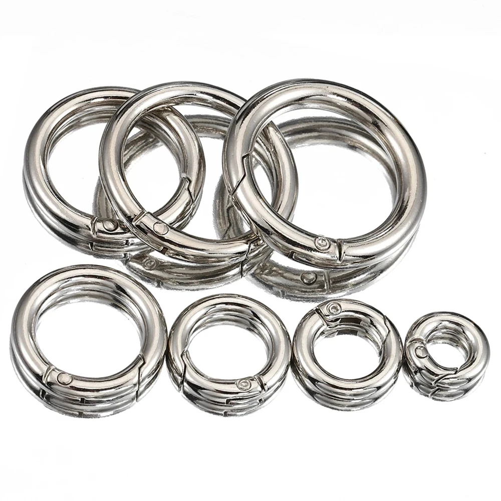 5pcs Spring Clasp Keychain Ring Steel Color Openable Round Carabiner Hook Buckle Bag Chain Connector for DIY Jewelry Making