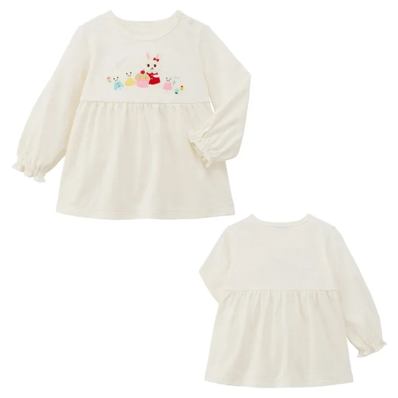 Autumn Japanese Girls Long Sleeve Tunic Top Cartoon Rabbit Cake Print Kids Doll Collar Blouse Children Inner Layering Shirt