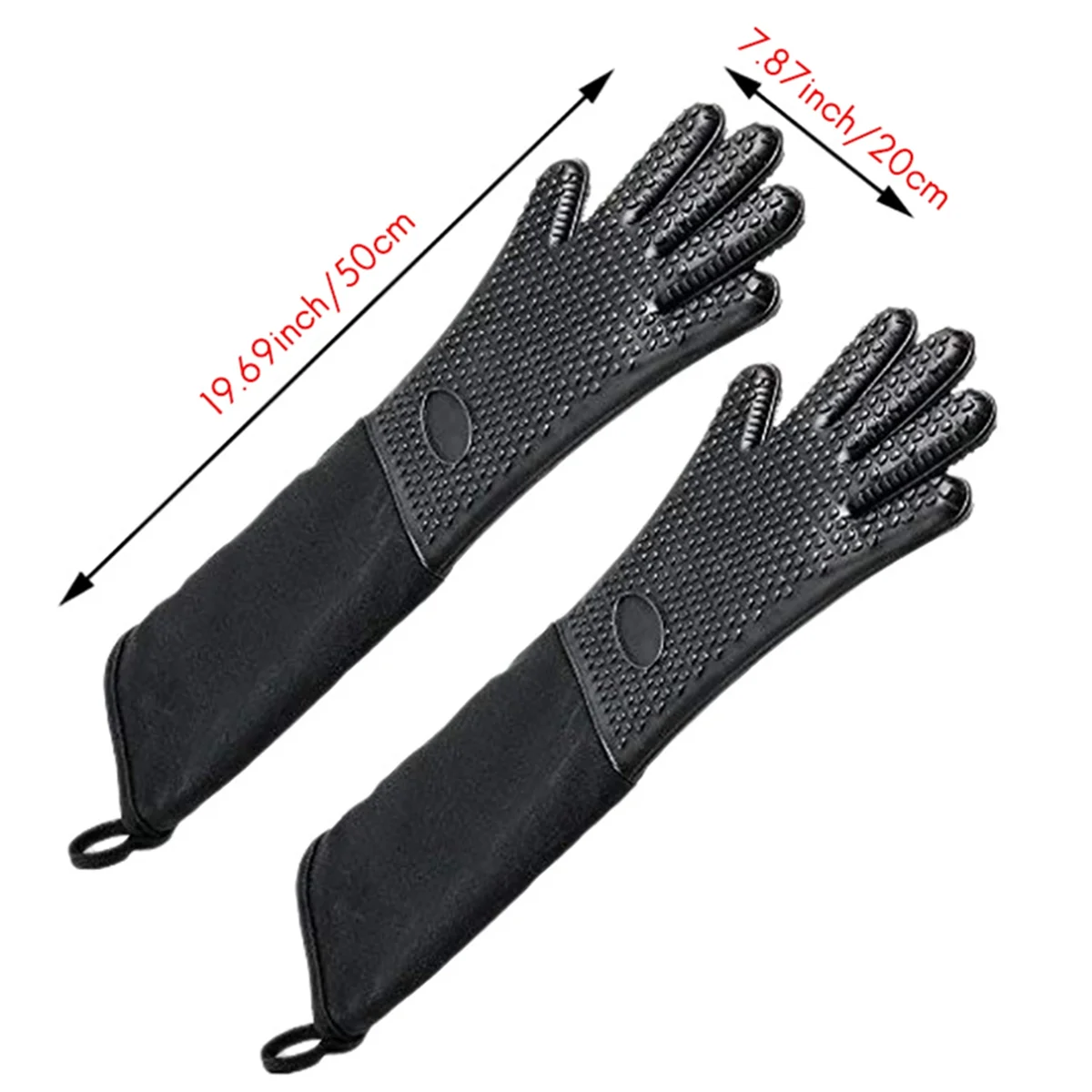 AD30-Extra Long Professional Silicone Oven Mitt, Heat Cooking Glove With Internal Cotton For Kitchen,Bbq,Baking,Grill - Black