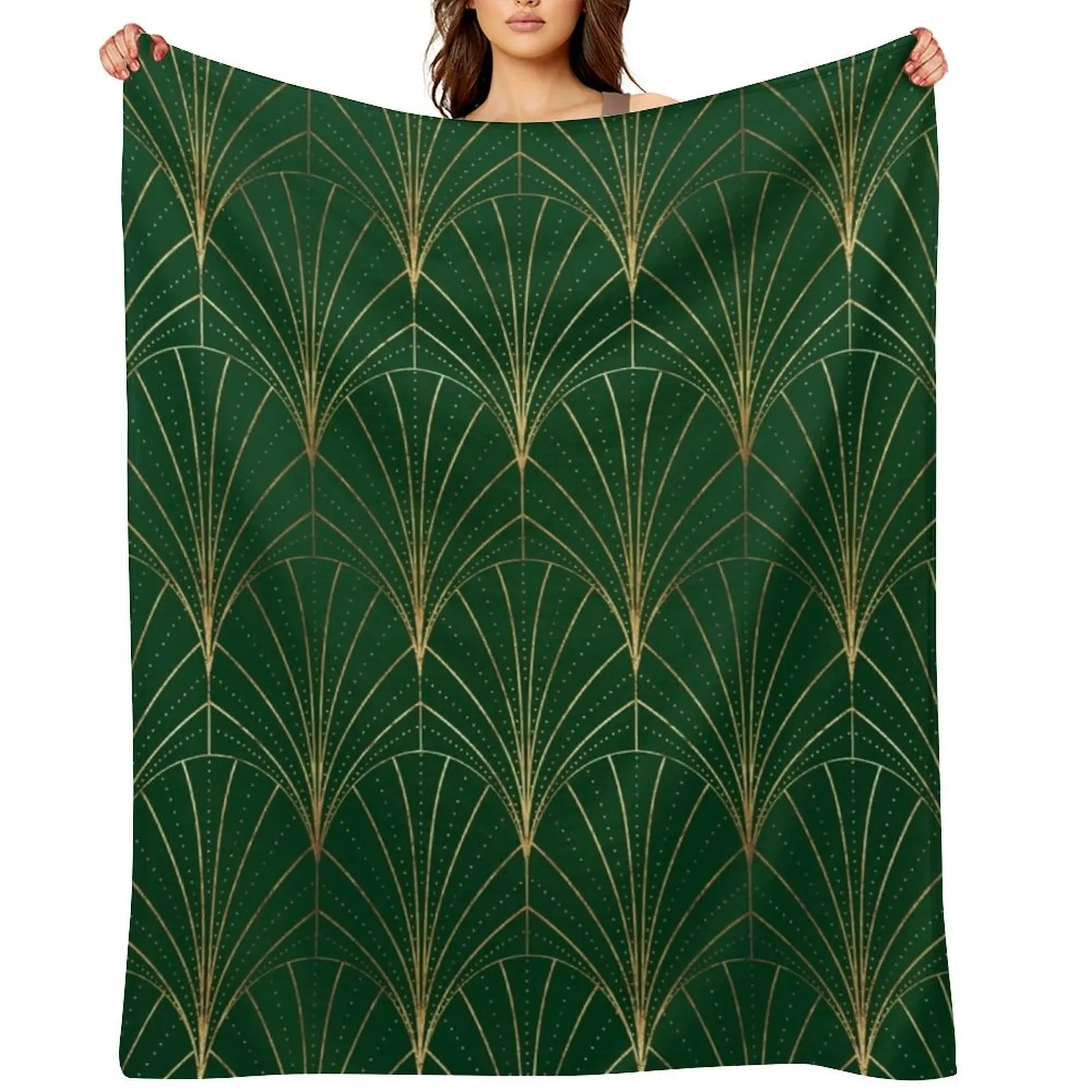 

Art Deco Waterfalls // Emerald Green Throw Blanket halloween cosplay anime wednesday Plaid on the sofa Blankets