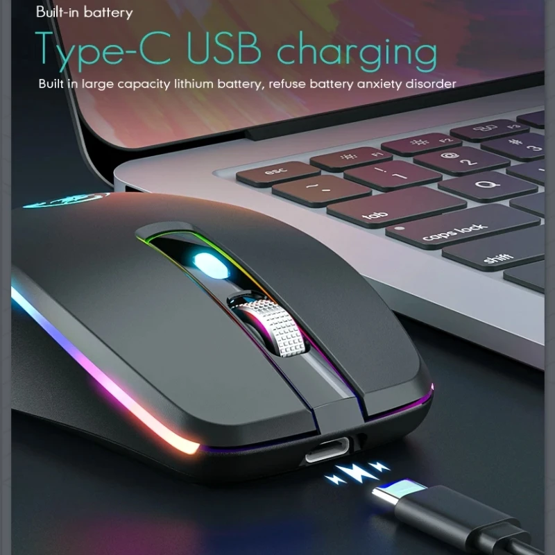 Mouse sem fio recarregável silencioso 2.4g/bluetooth com mouse de computador retroiluminado com clique silencioso para escritório doméstico laptop computador gamer