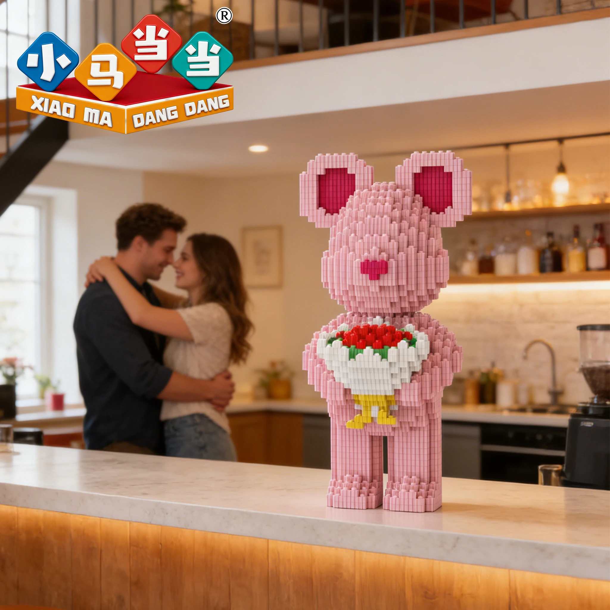 

Романтический букет цветов для признания в любви, набор строительных блоков «Медведь-хулиган», игрушки для самостоятельной сборки, лучший подарок на День святого Валентина для пар