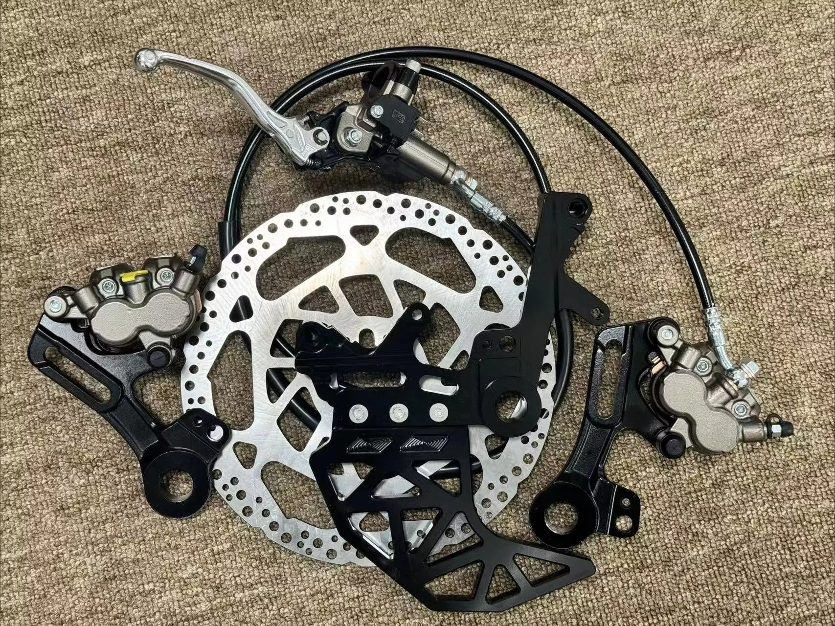 Light  Rear Brake Assembly Dual Caliper Kit with OEM Adapter 7075 Aluminum + 2cr13 Material