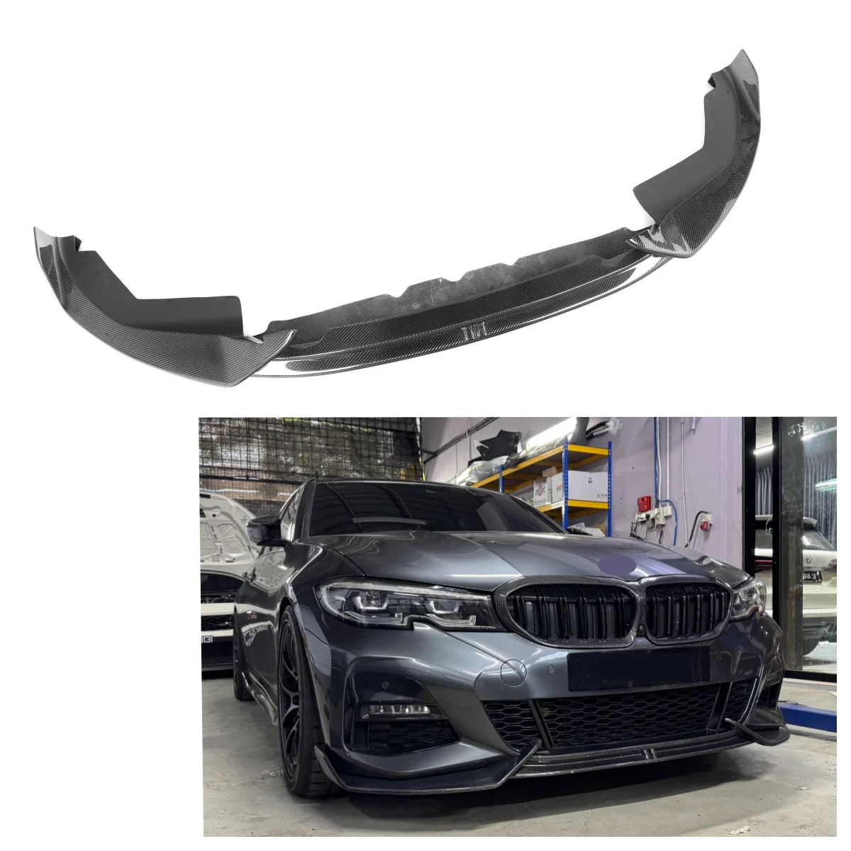 Front Lip 3 Piece forBMW 3 Series G20 330i M340i Pre LCI Sport 2019-2021 G20 AO Style Carbon Fiber Front Bumper Lip Spliter