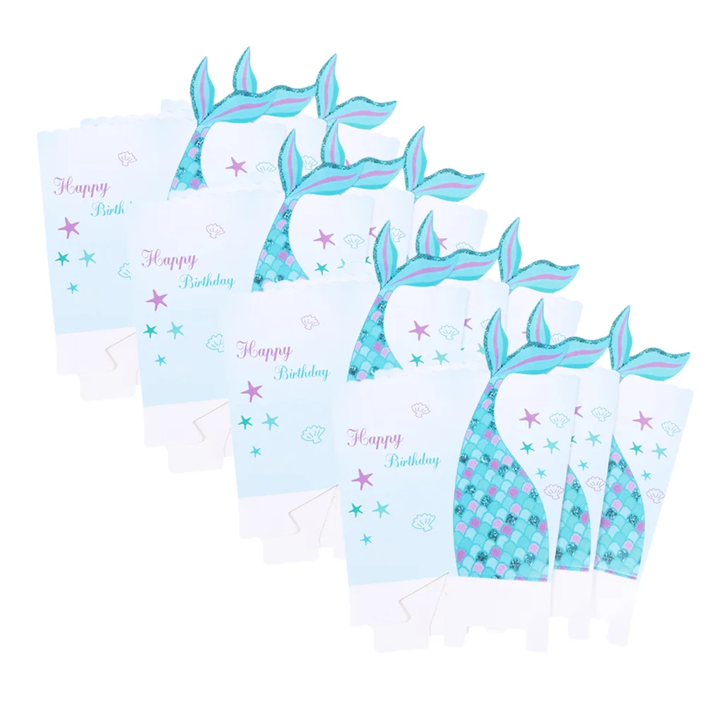 36pcs Creative Popcorn Boxes Mermaid Printing Party Treat Box Snack Container Party Supplies for Birthday (Blue)