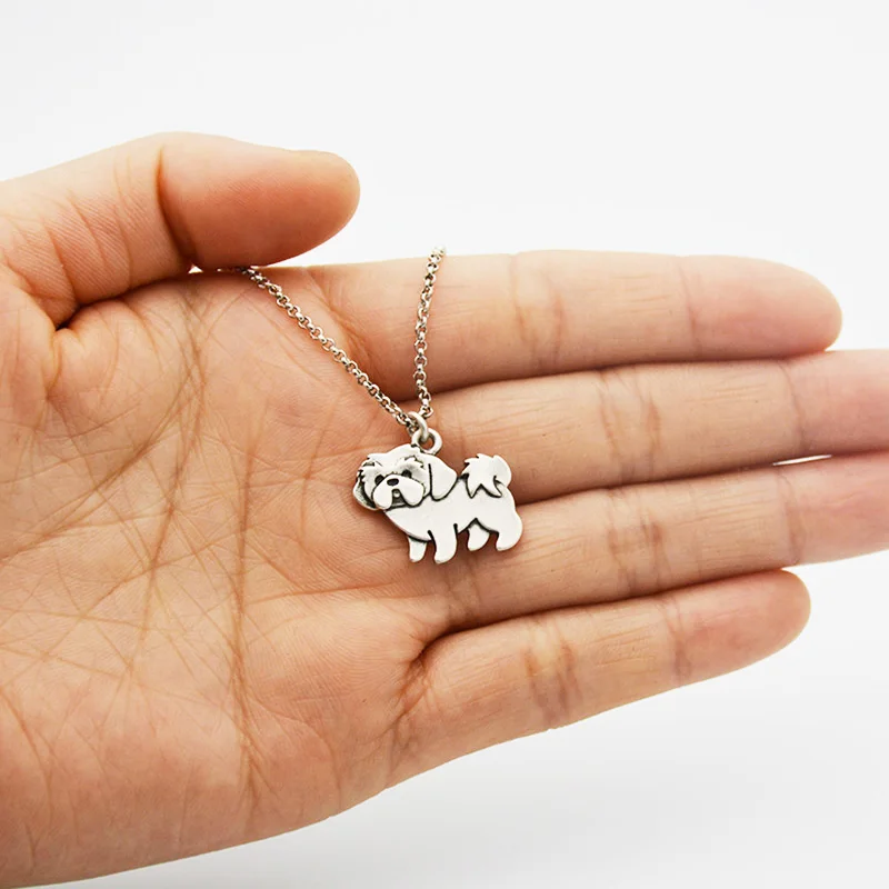 Fei Ye Paws Vintage Boho Shih Tzu Dog Charm Pendant Necklaces For Girls Pendant Stainless Steel Chain Animal Necklace Women