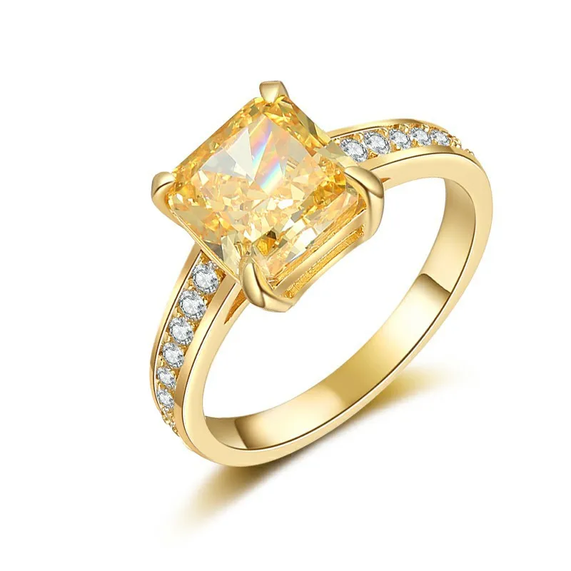 

Luxury Real 18k Gold Women's Ice Flower Cut Yellow Moissanite Diamond Ring Full Diamond Ring