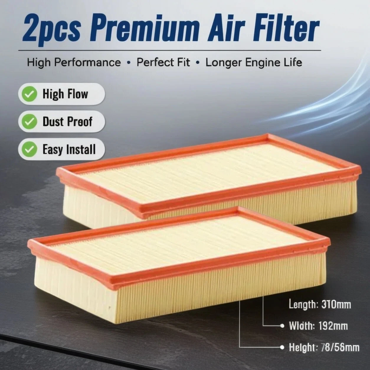 2pcs/ Engine Air Filter Cleaner For PEUGEOT 607 3.0 V6 24V 2004-2011 Saloon VW MULTIVAN T5 2.0 2003-2015 Bus TRANSPORTER T6