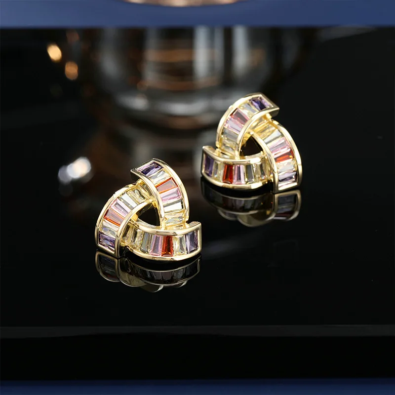 

s925 Silver Needle triangular Crystal Zircon earrings are exquisite, super shiny, simple and versatile earrings