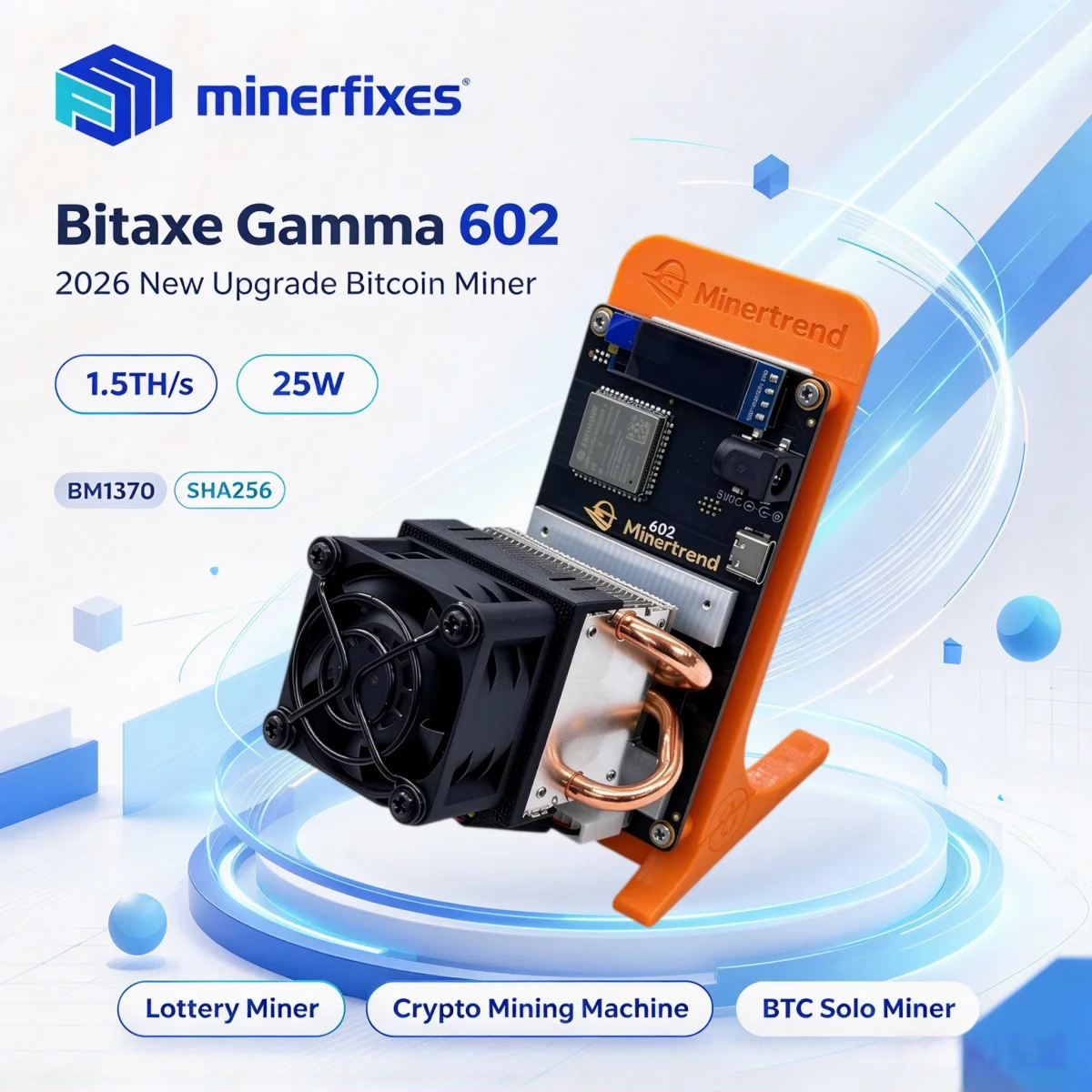 2026 Bitaxe Gamma 602 1,5TH/s Bitcoin-Miner 25W BM1370 Asic SHA256 BTC-Miner Krypto-Miner Bitcoin-Mining-Maschine