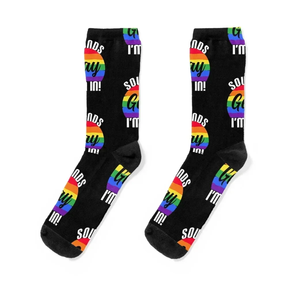 Sounds Gay I'm In Funny Pride Retro Sunset Socks FASHION set Lots custom Socks Male Women's