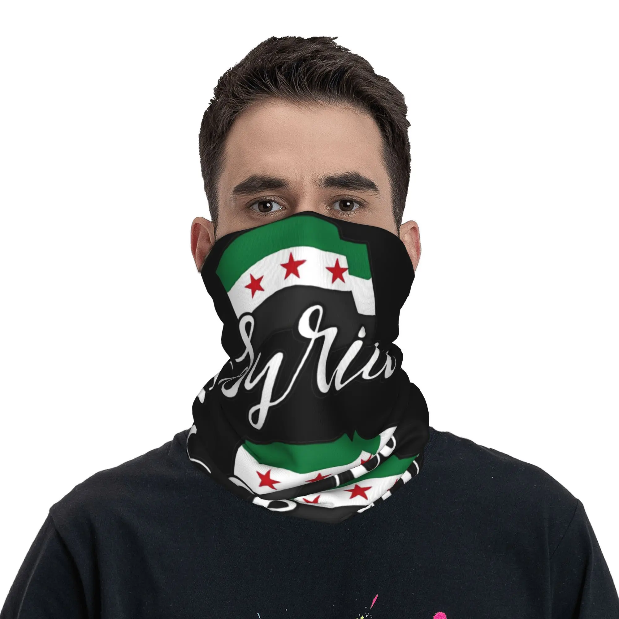 Syria Flag Bandana Neck Gaiter Printed Syrian Arab Republic Wrap Scarf Multi-use Face Mask Running Unisex Adult Winter