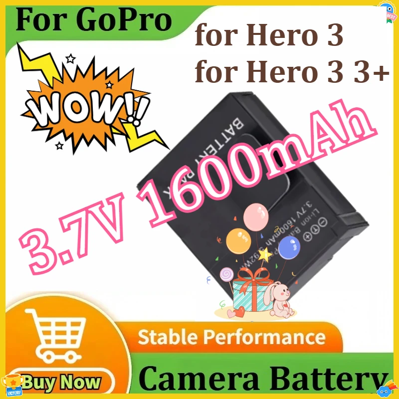 

Battery AHDBT 301 201 Rechargeable Batteries AHDBT-301 for GoPro Hero 3 for Go Pro Hero 3 3+ Action Camera Battery 3.7V 1600mAh