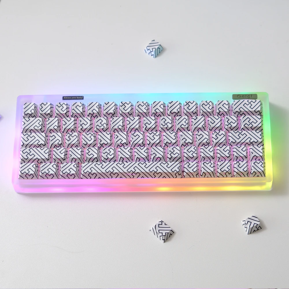 

1 Set Labyrinth White Keycap Side Print Backlit Keycaps Cherry Profile PBT Double Shot KeyCap For MX Mechanical Keyboard Game