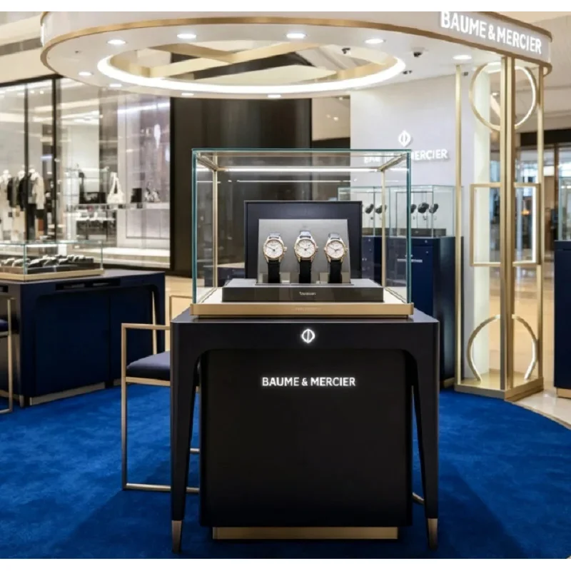 custom.Luxury Blue & Circular Watch-Up Display, Premium Glass Showcase Luxury Watch