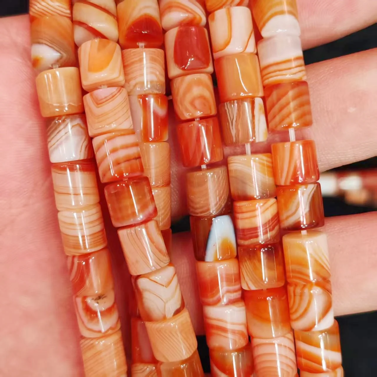 48 pièces naturel enveloppé agate couleur saumon 8*8mm coupe droite seau perle bijoux collier bracelet bricolage production pour les femmes