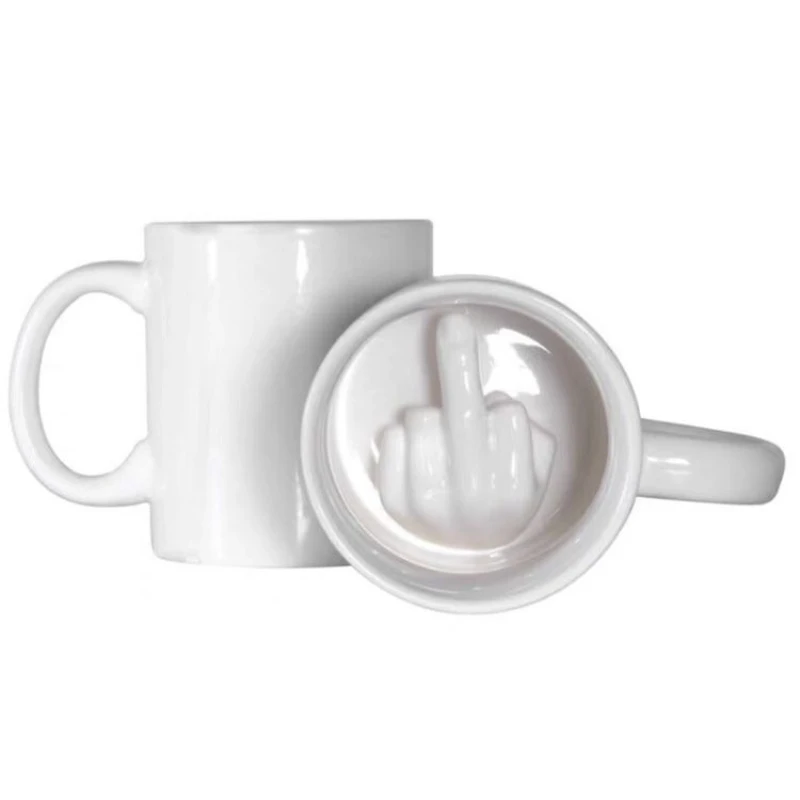 Personalized Ceramic Mug with Funny Middle Finger Handle, Coffee Milk Tea Cup, Novelty April Fool Party Gift