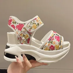 Platform Sandals Female 2024 Summer Fashion Peep-toe Shoes Character With High Heel Muffin Daddy Leisure Sports Sandals Female