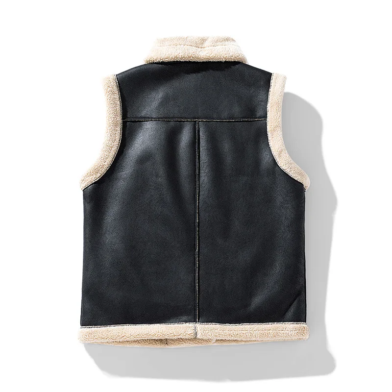 KIDWHXR Autumn Winter Man Fleece Vest Retro Contrast Color Men Waistcoat Windproof Sleeveless Outdoor Casual Male Coat Vest