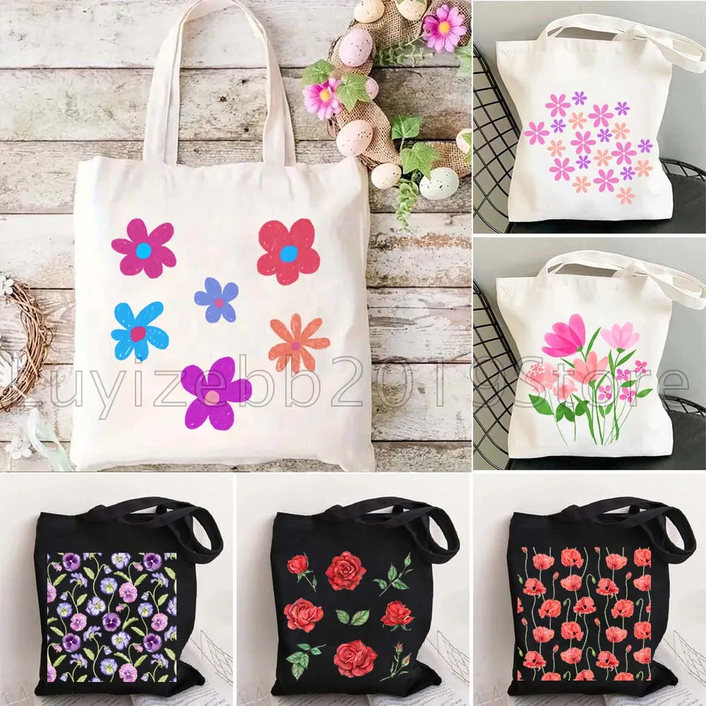 

Cute Daisy Pastels Multi Floral Poppy Flowers Gifts Canvas Shoulder Tote Bag Shopping Bags Harajuku Shopper Reusable Eco Handbag