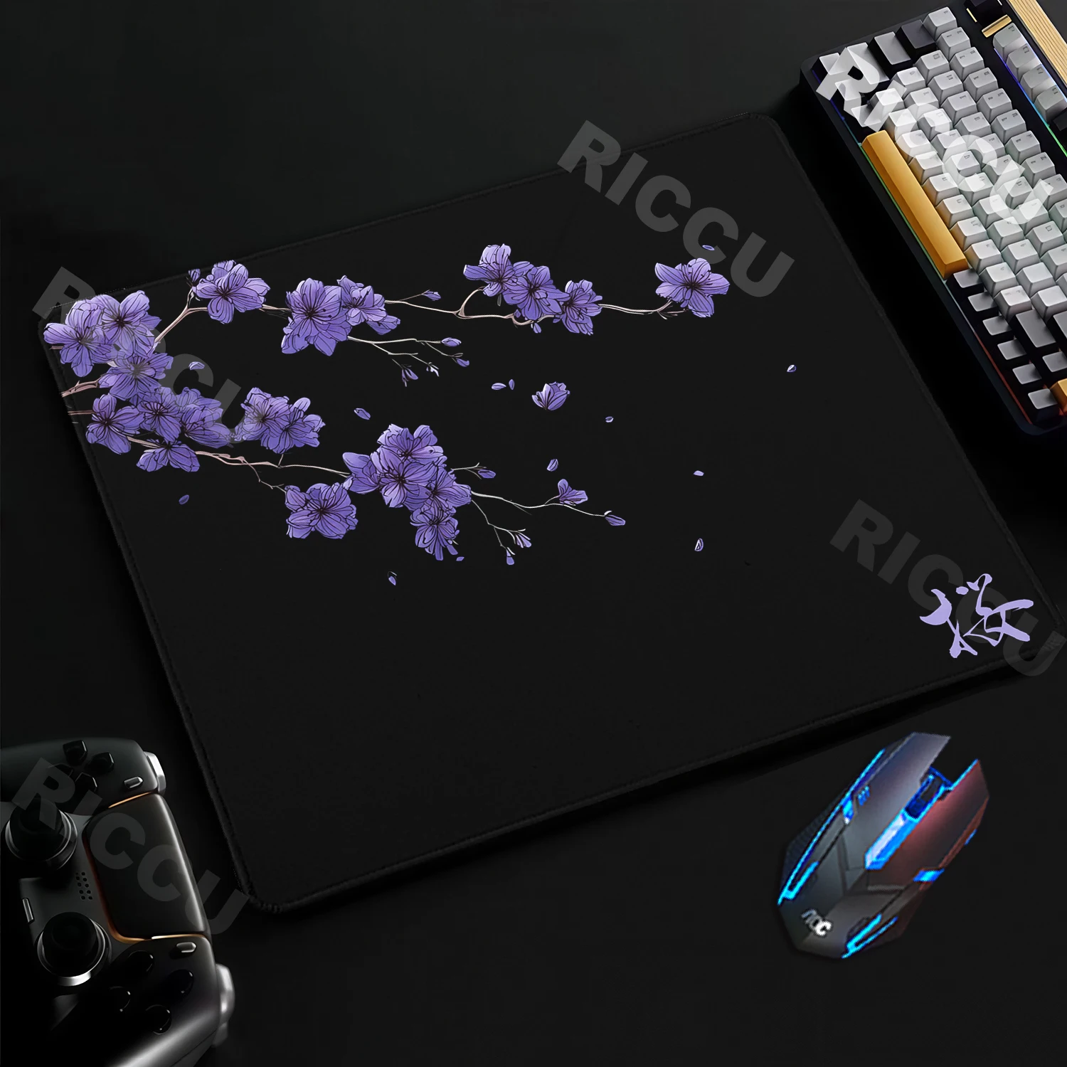 Sakura Black Mouse Pad Cherry Blossoms Mousepad HD Gamer Keyboard Pads Rubber Carpet PC Cabinet Mouse Mats Small pc E-Sports Rug