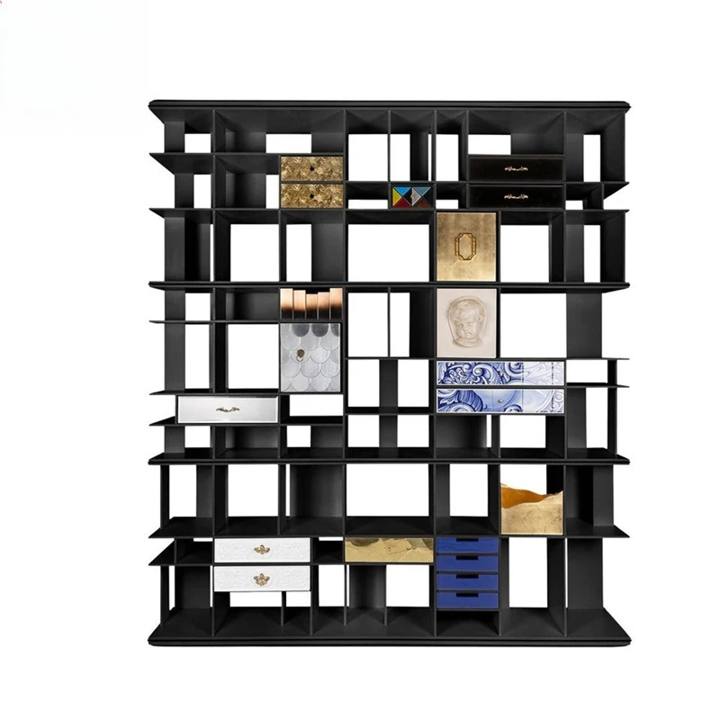 Senior creative solid wood bookshelf villa designer against the wall multi-grid bookcase