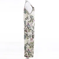 Combhasaki Women's S-3XL Cotton and Linen Jumpsuit Leaf Floral Print Square Neck Sleeveless Casual Loose Overalls with Pockets - Image 5