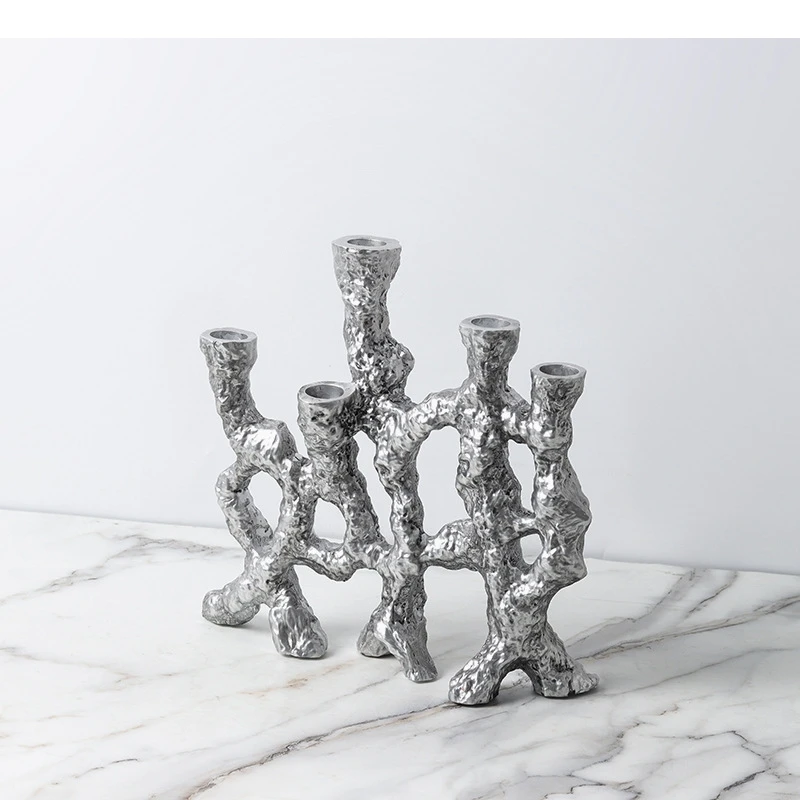 Resin Candlestick Candle Holder Silver Tree-shaped Abstract Geometric Ornaments Tree Root Candle Stick Holder Home Decoration