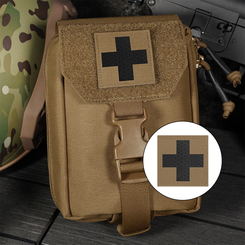 KRYDEX 2PCS Reflective Medical Cross Patch, MED First Aid Badge 5x5cm for IFAK Trauma Kit, Tactical Hunting Gear