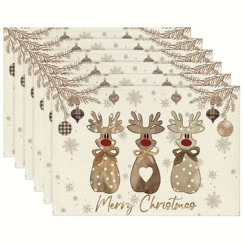Vintage Embroidery Gingerbread Man Printed Table Mats Rustic Linen‑Look Christmas Decorative Placemats for Dining Table Kitchen