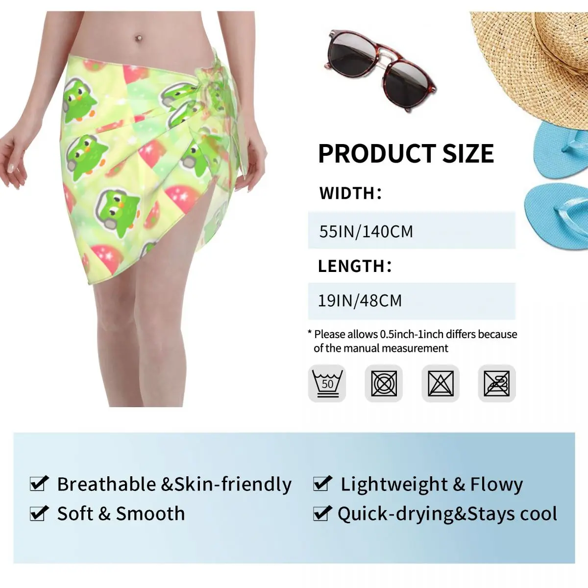 Moda personalizzata D-Duolingos Gufo Duo Sarongs corti Costume da bagno Copricostume Stampa Bikini Wrap Sheer Sarong Beach Wrap