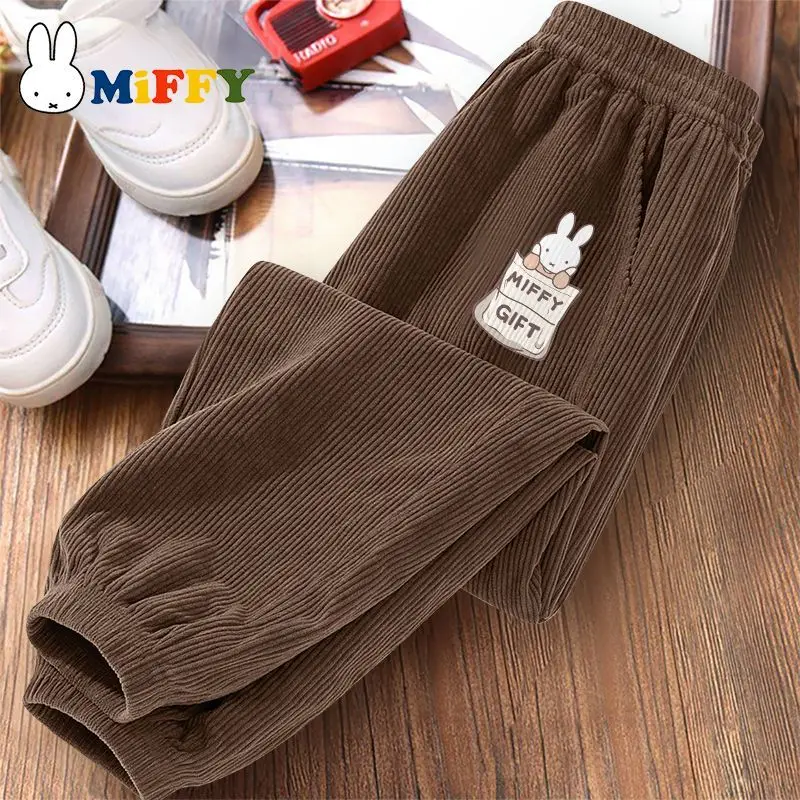 Cartoon Kawaii Miffy Corduroy Trousers Loose No Crotch Opening Mid-rise Beam Mouth Flexibility Autumn and Winter Wear-resistant